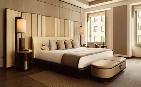 The indoor pool at the Aman Spa New York, an 80-foot pool spanning part of the hotel's three wellness floors