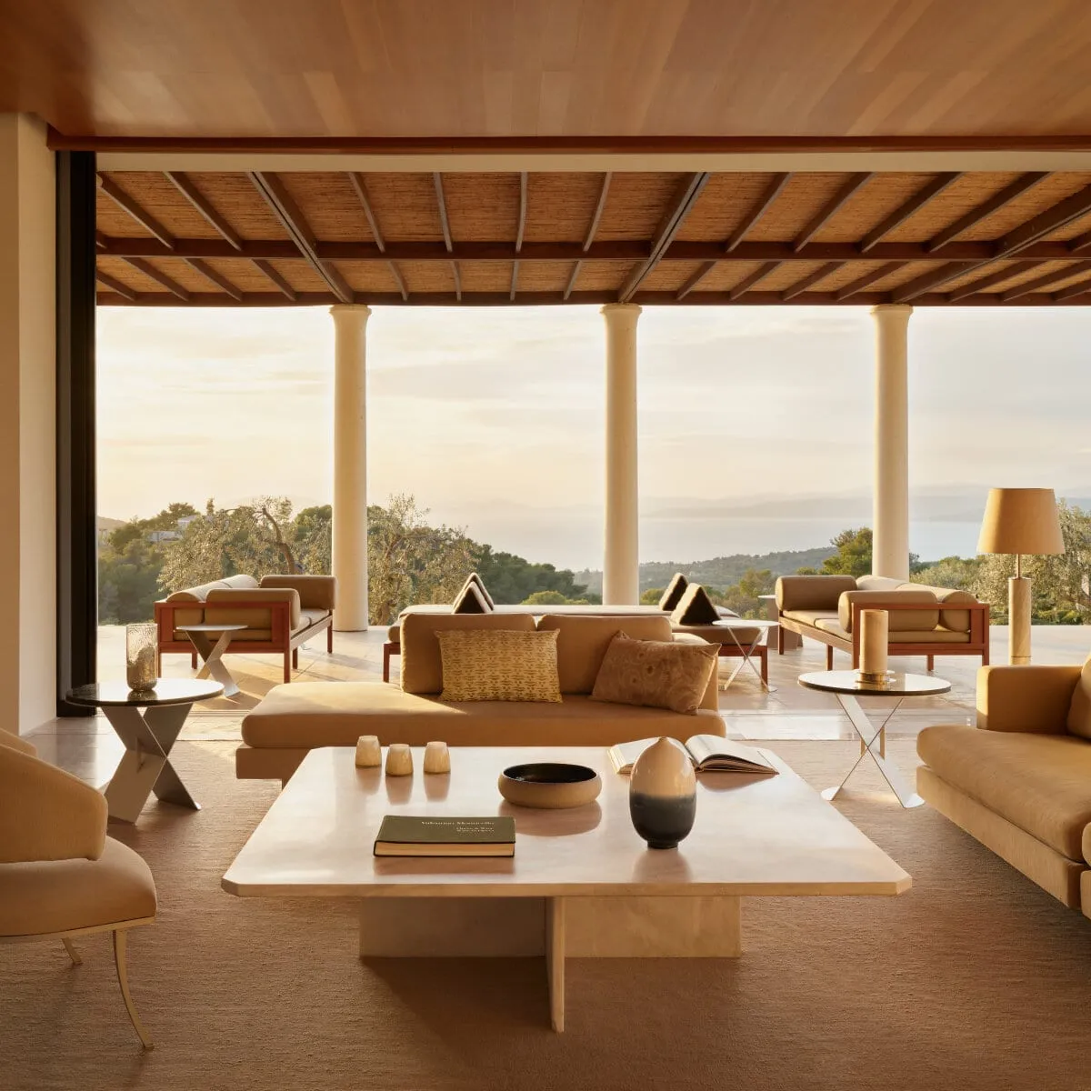 A freestanding pavilion at Amanzoe with a private pool and pergola-shaded terrace