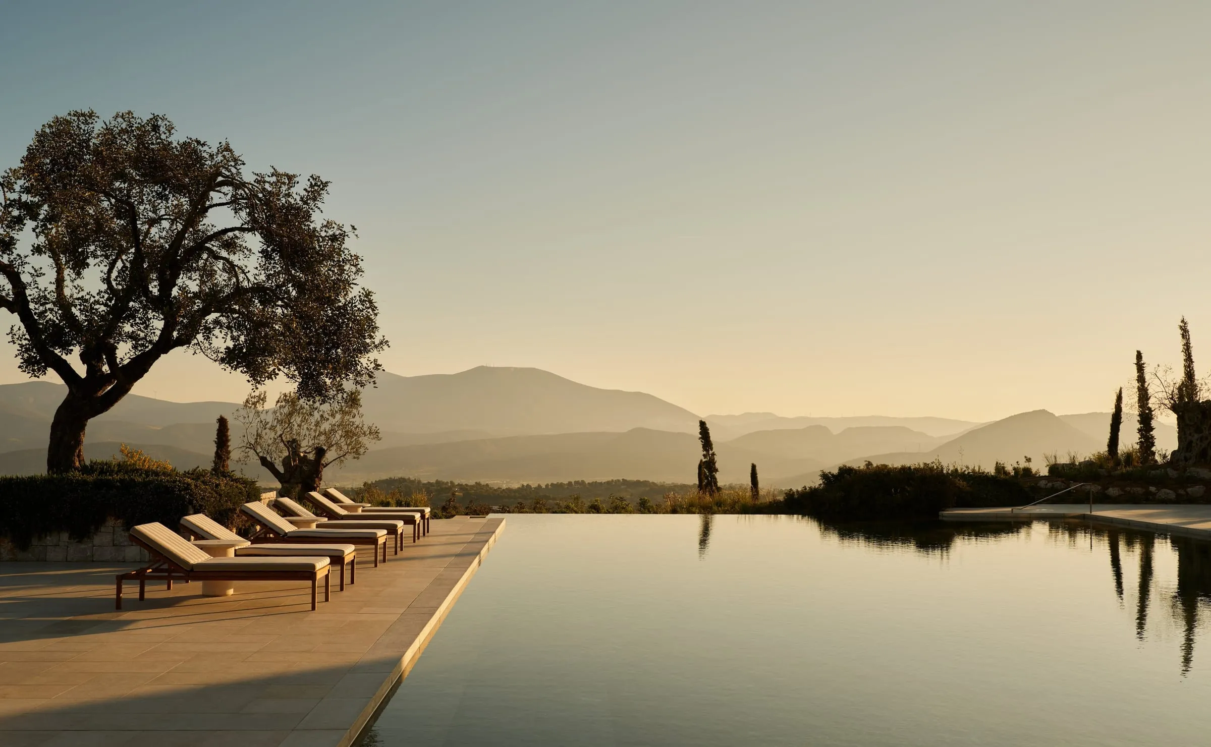 The hilltop swimming pool at Amanzoe overlooking the Argolic Gulf