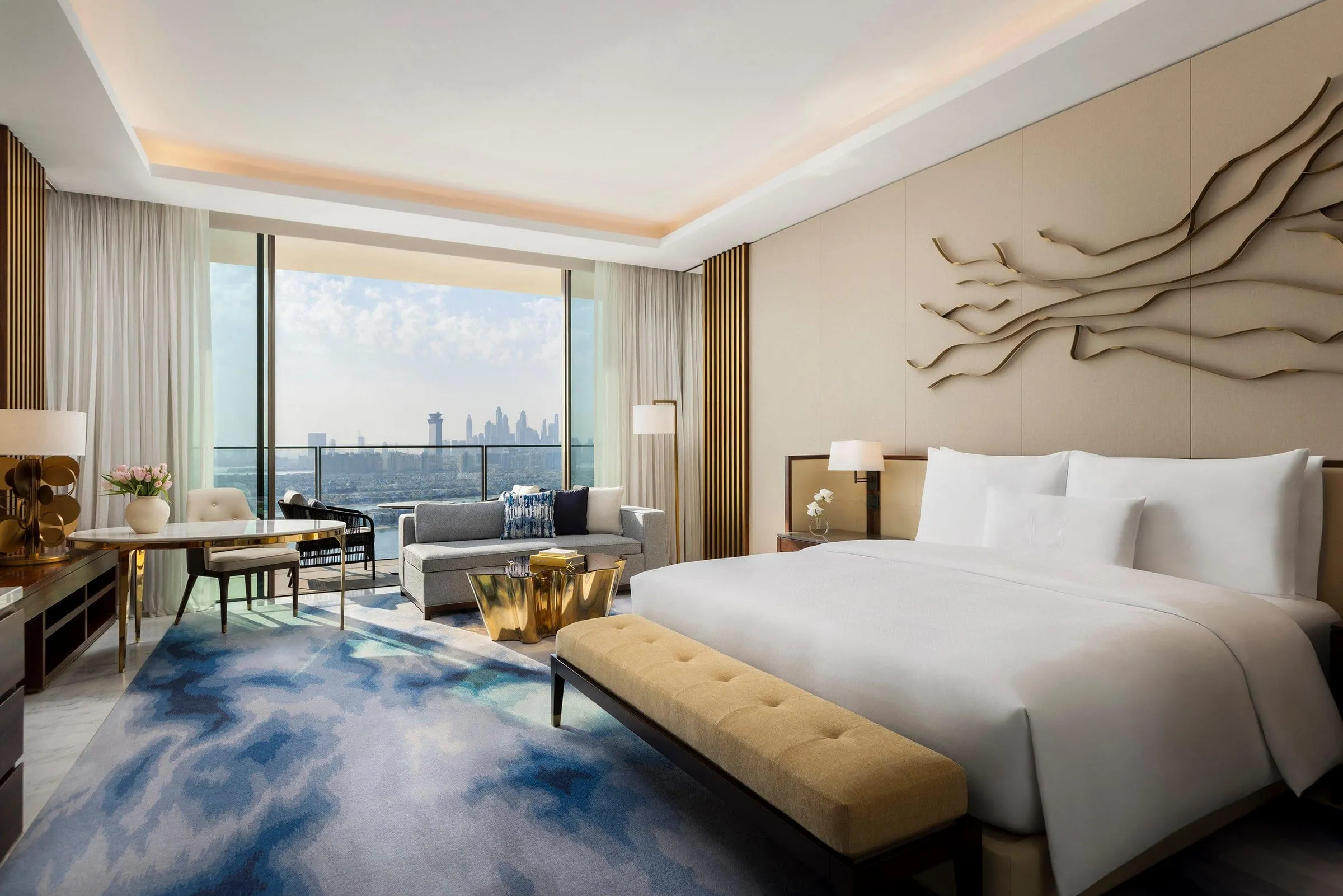 The six-tower silhouette of Atlantis The Royal seen from Palm Jumeirah's crescent