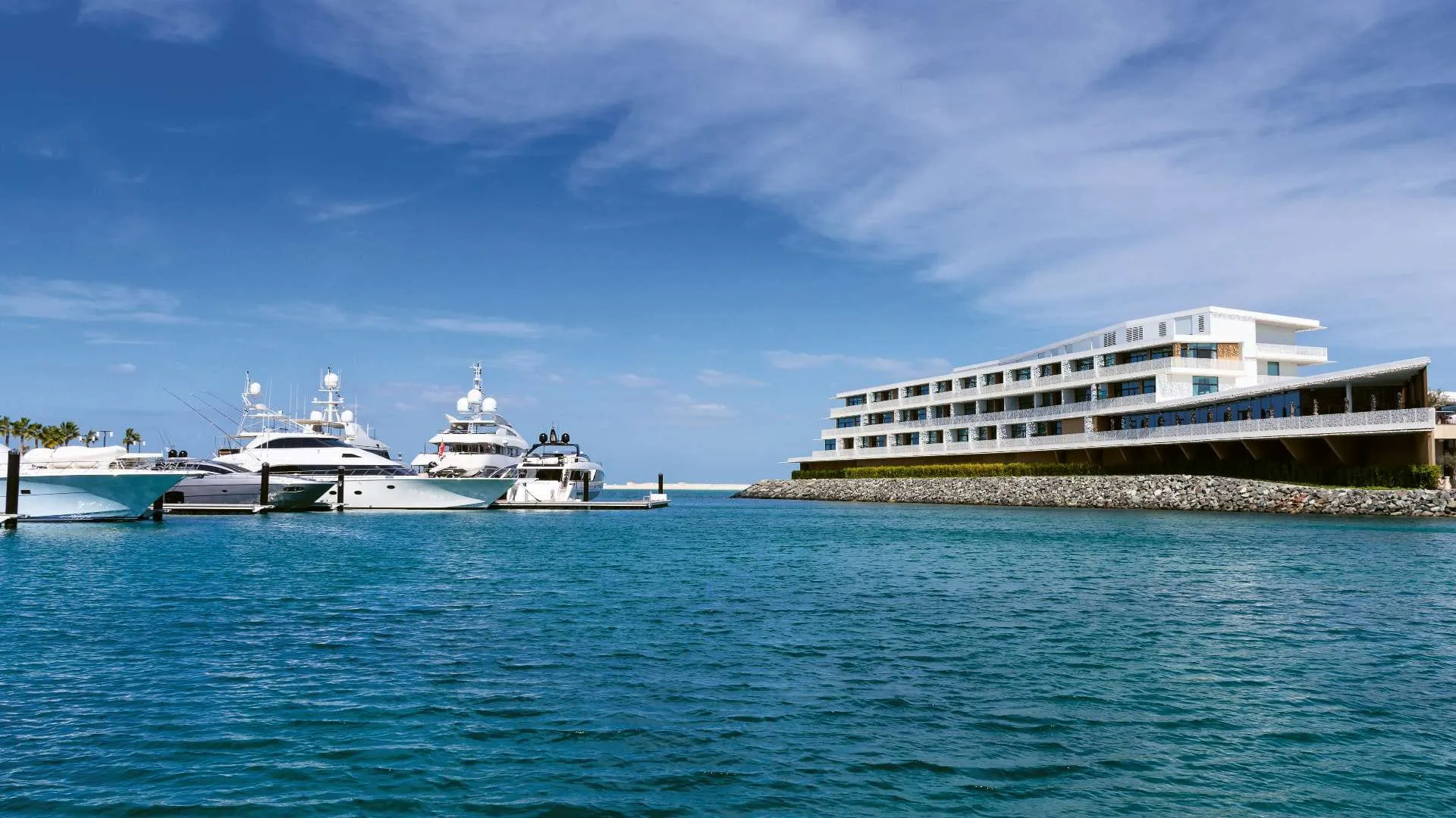 Yachts moored at the Bulgari Marina and Yacht Club in Dubai