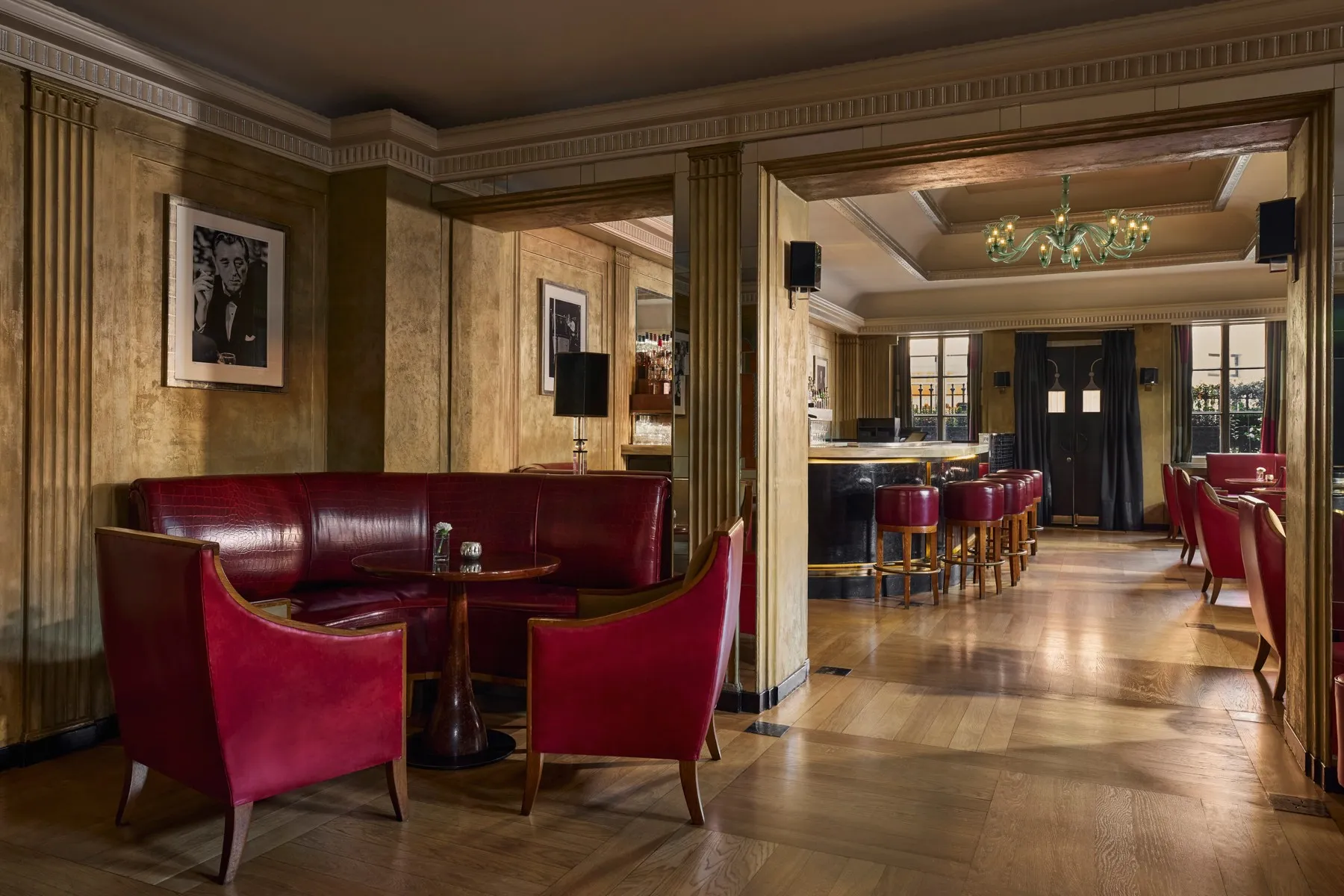 A suite at Claridge's furnished in Art Deco style with period detailing and soft period tones