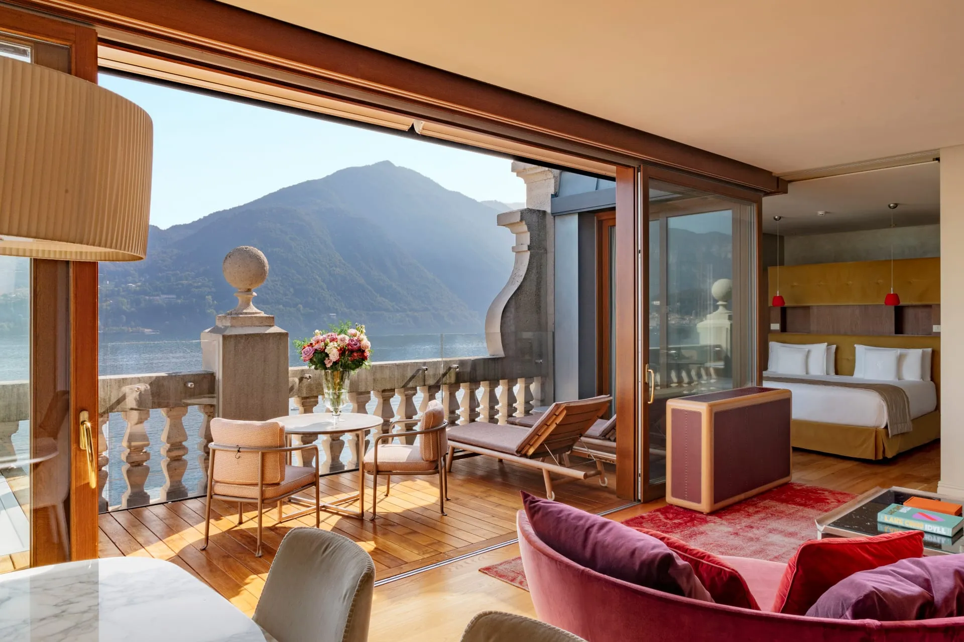The WOW floating pool on Lake Como in front of the private beach at Grand Hotel Tremezzo