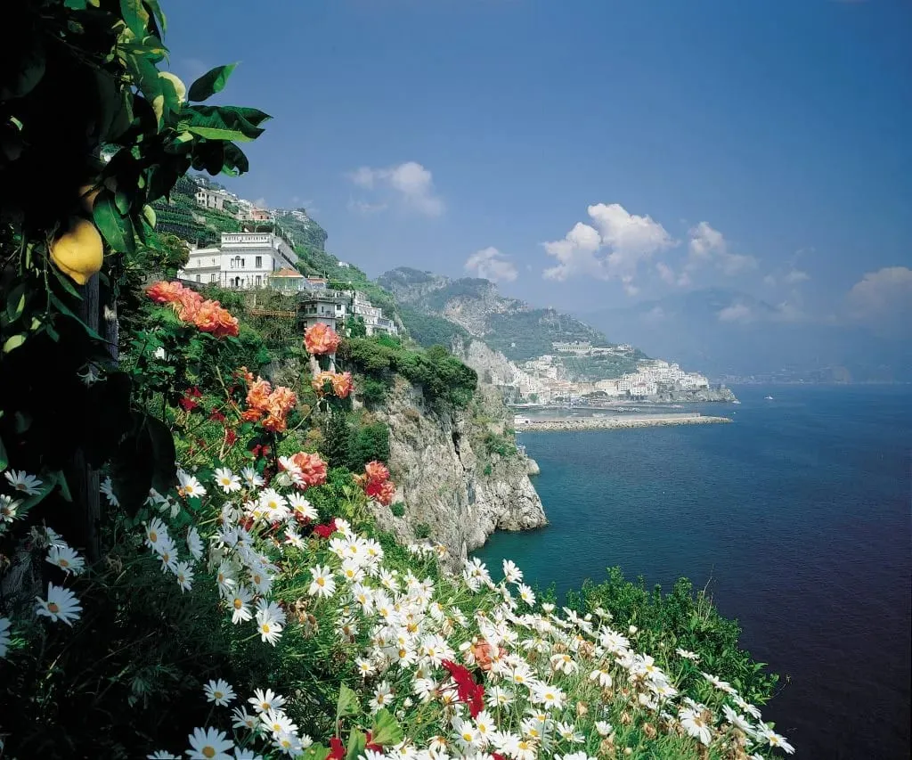 The cliff-carved elevator descending to Hotel Santa Caterina's private Beach Club and saltwater pool