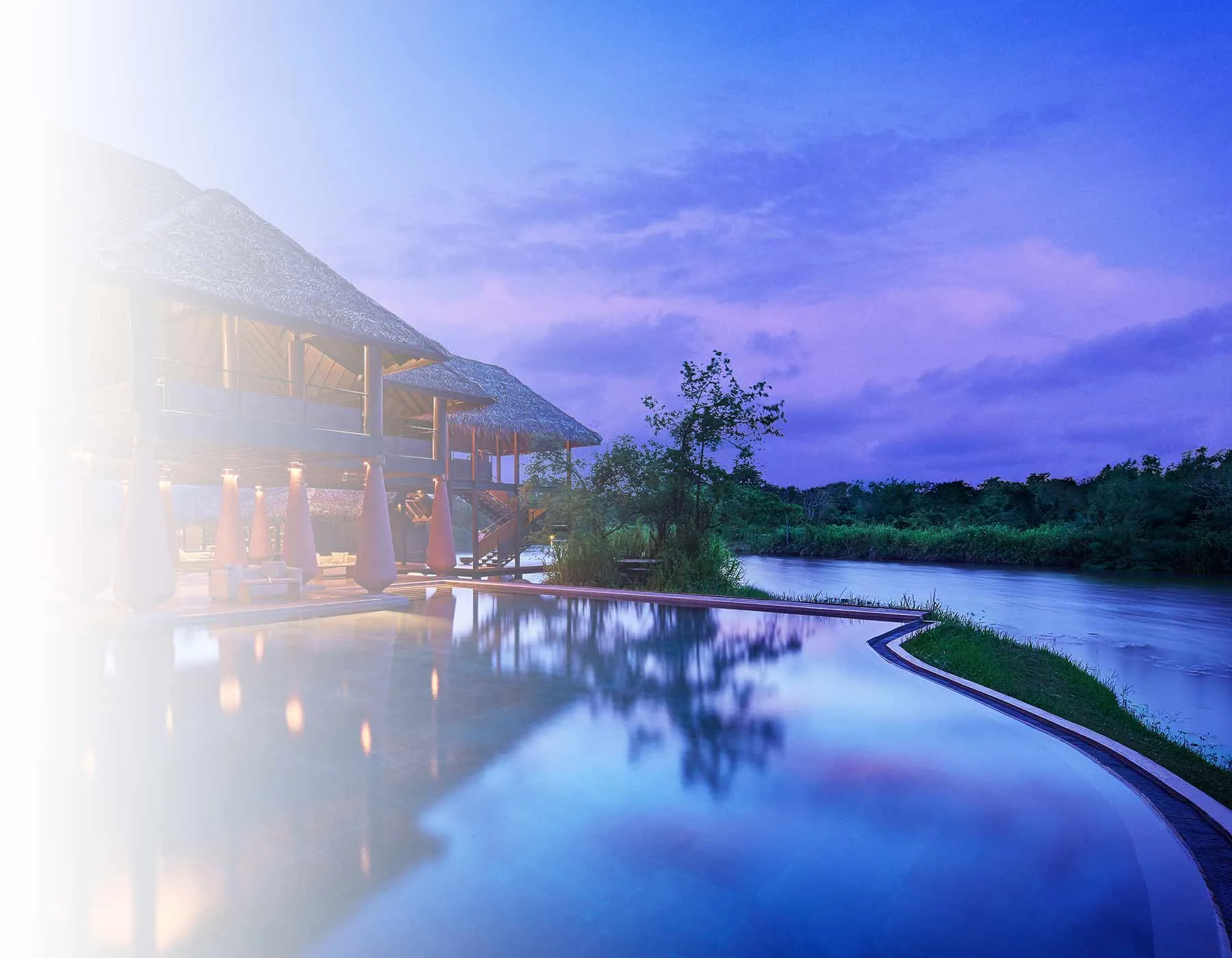 Private plunge pool on the lower level of a two-storey Forest Dwelling