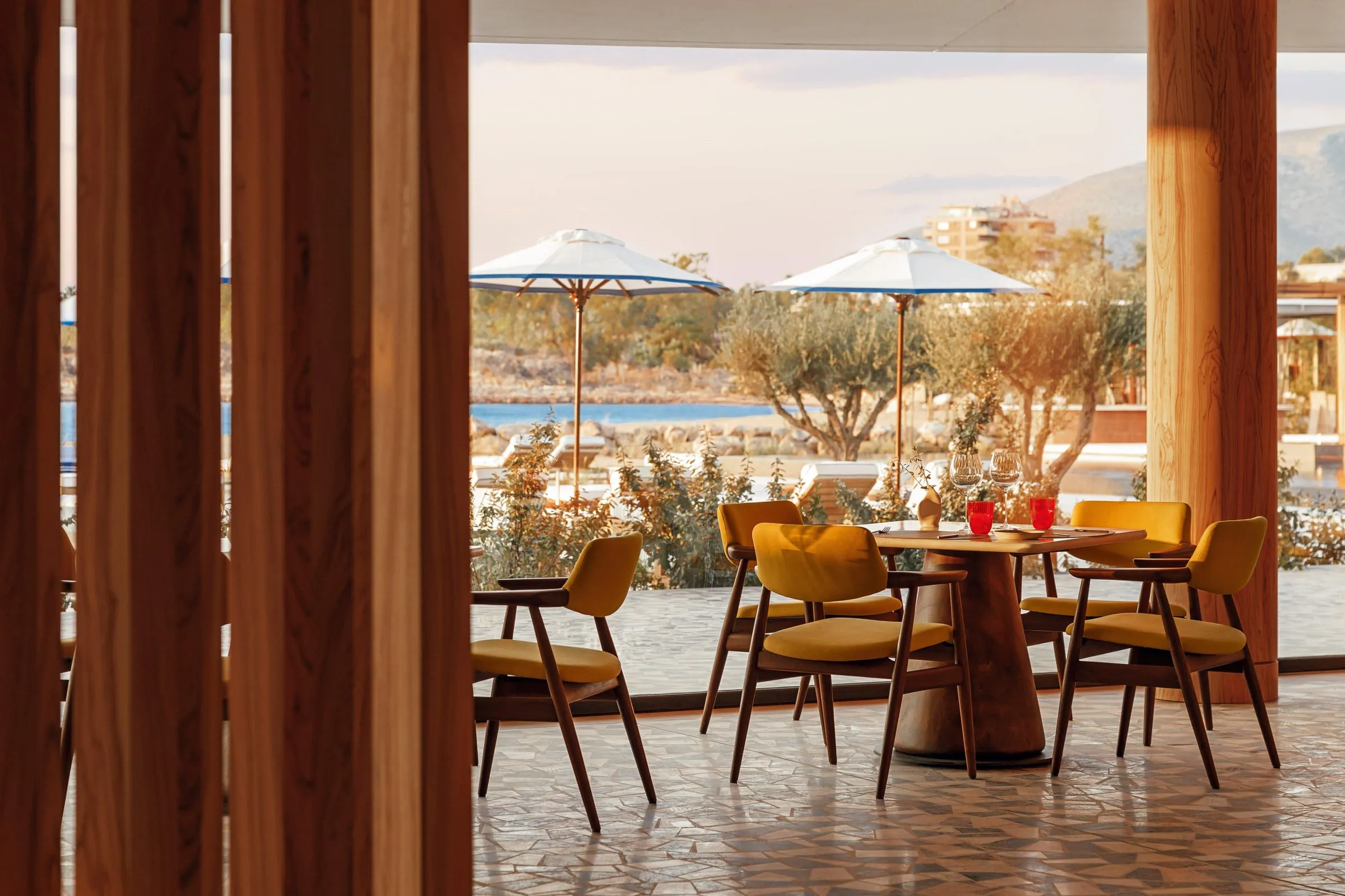 The Guerlain Spa pool at One&Only Aesthesis surrounded by Cycladic-style architecture