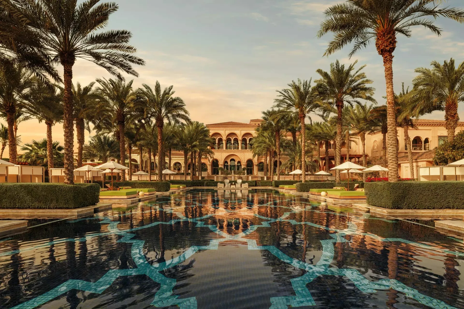The Moorish and Andalusian-style Manor House facade of One&Only The Palm on Palm Jumeirah's West Crescent