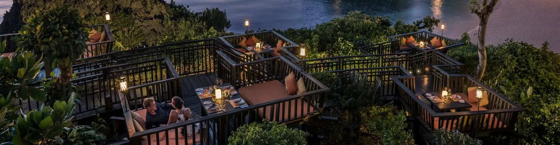 A Tree House Villa perched on the hillside above Shangri-La Boracay with views over the forest canopy to the sea
