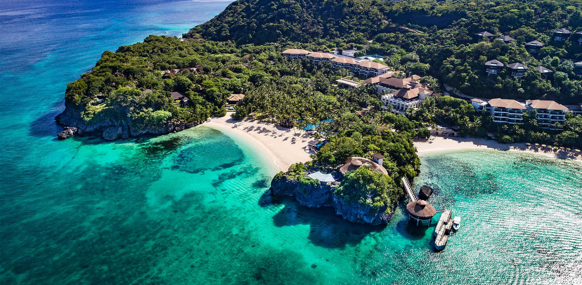 A treatment pavilion at CHI, The Spa at Shangri-La Boracay set on a rocky peninsula overlooking a private bay