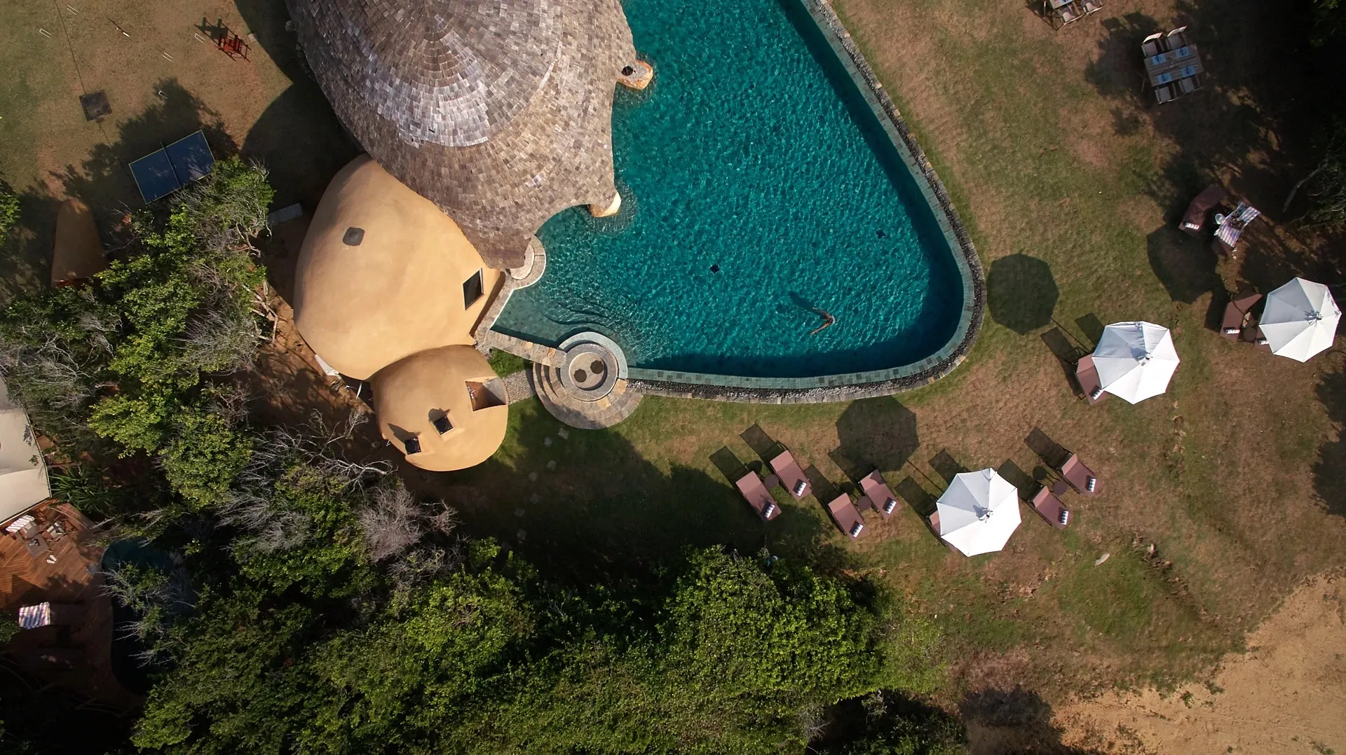 Open-air dining pavilion at Wild Coast Tented Lodge overlooking the coastline